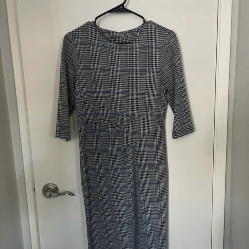 Elegant Black and White Plaid Dress